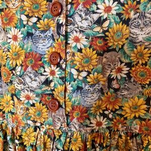 Handmade cat and sunflower cotton vintage dress